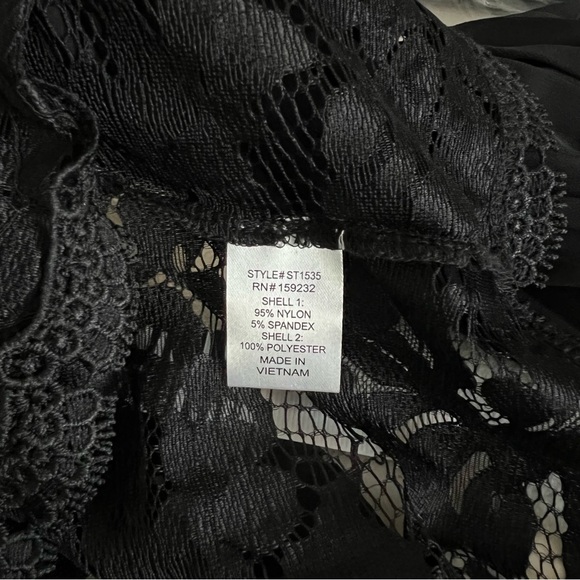 Story On Pleated Sleeve Lace Blouse Top Sheer Black See-Through - Picture 11 of 11